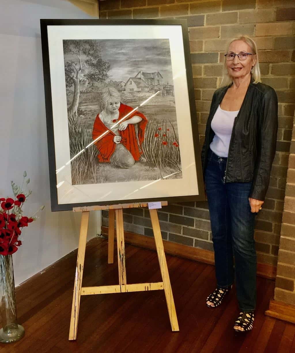 Sandy Inglis with her winning entry at the Hunters Hill exhibition, 2020